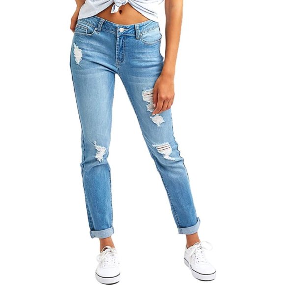 Women's Ripped Boyfriend Jeans Cute Distressed Jeans Stretch Skinny Jeans with - Picture 1 of 5